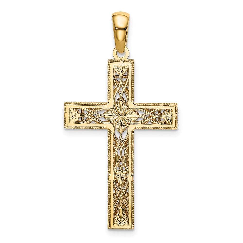 14K Gelbgold & Rhodium Kreuz-Anhänger mit Weißrhodium und diamantierter Oberfläche
