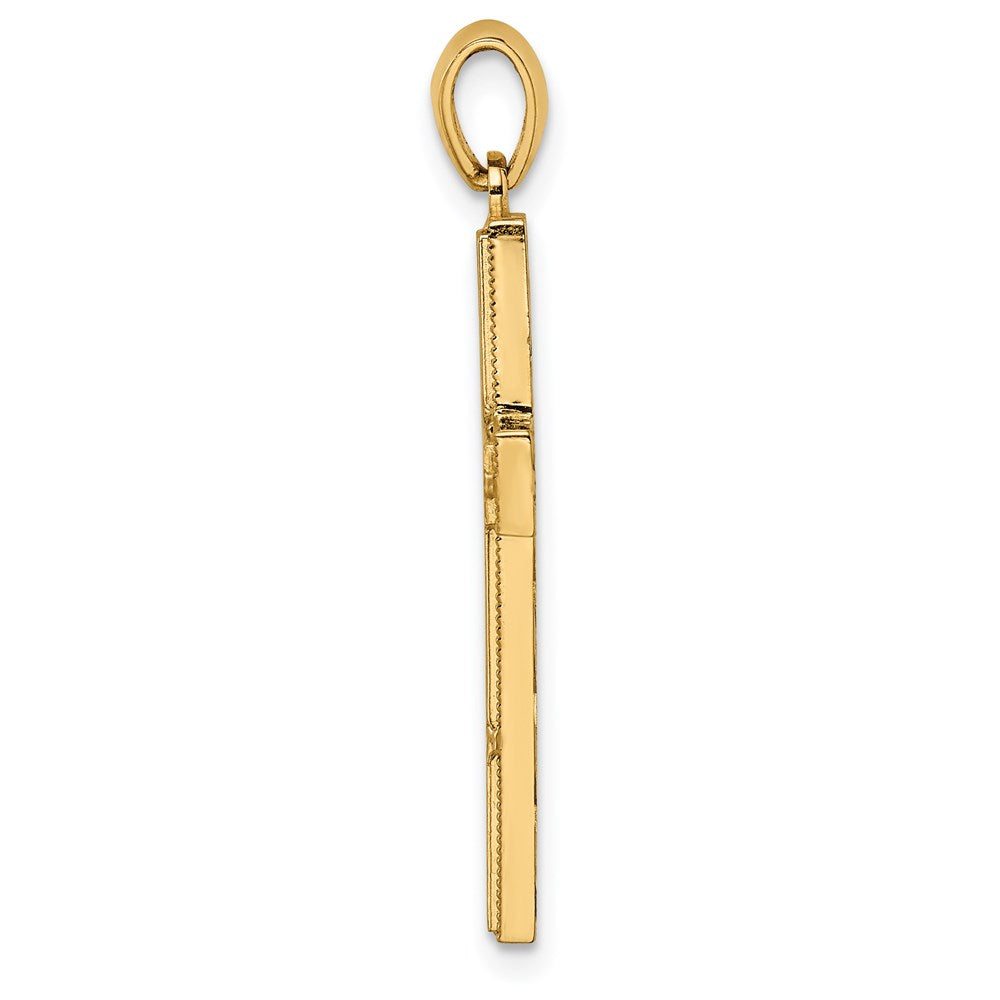14K Gelbgold Kreuz-Anhänger, wendbar, mit grüner Emaille