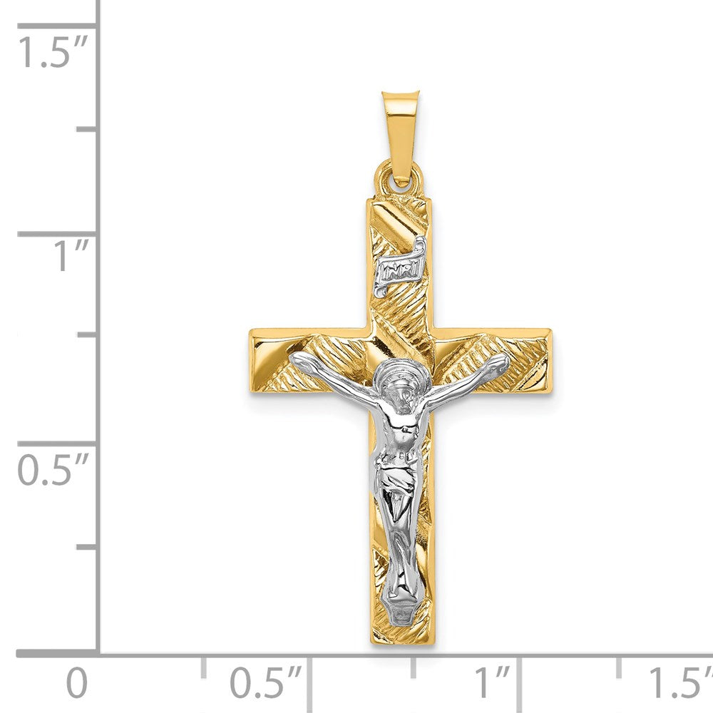 14K Bicolor 14K Bicolor Hohl Poliert Strukturiert Lateinisch Kruzifix