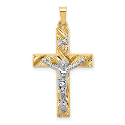 14K Bicolor 14K Bicolor Hohl Poliert Strukturiert Lateinisch Kruzifix