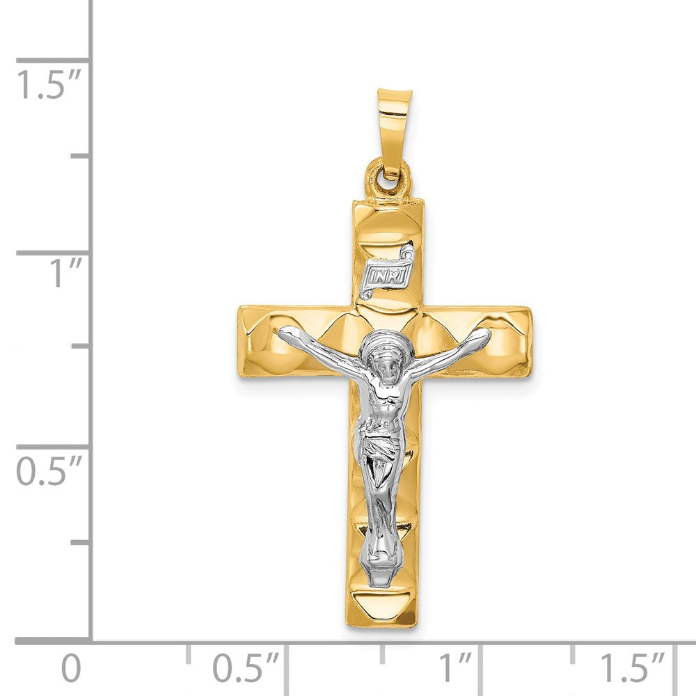14K Bicolor 14K Bicolor Hohl Poliert Strukturiert Lateinisch Kruzifix