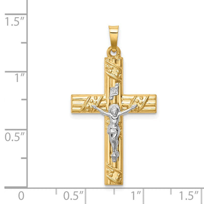 14K Bicolor 14K Bicolor Hohl Poliert Strukturiert & Striped Lateinisch Kruzifix