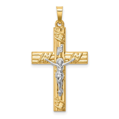 14K Bicolor 14K Bicolor Hohl Poliert Strukturiert & Striped Lateinisch Kruzifix