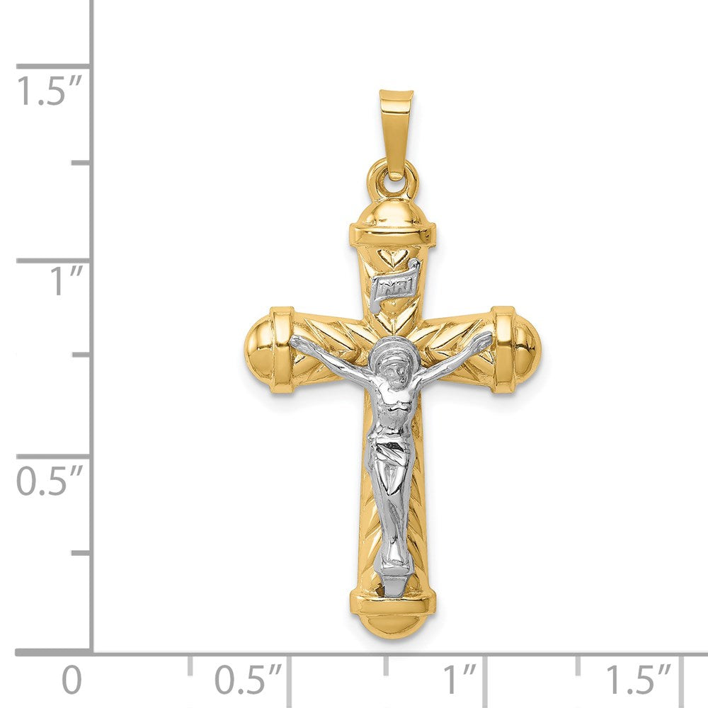 14K Bicolor 14K Bicolor Hohl Poliert Chevron Design Kruzifix