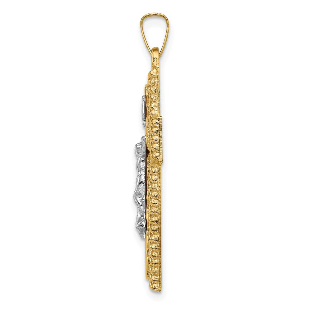 14K Bicolor 14K Bicolor Hohl Poliert Kordel Kante Lateinisch Kruzifix