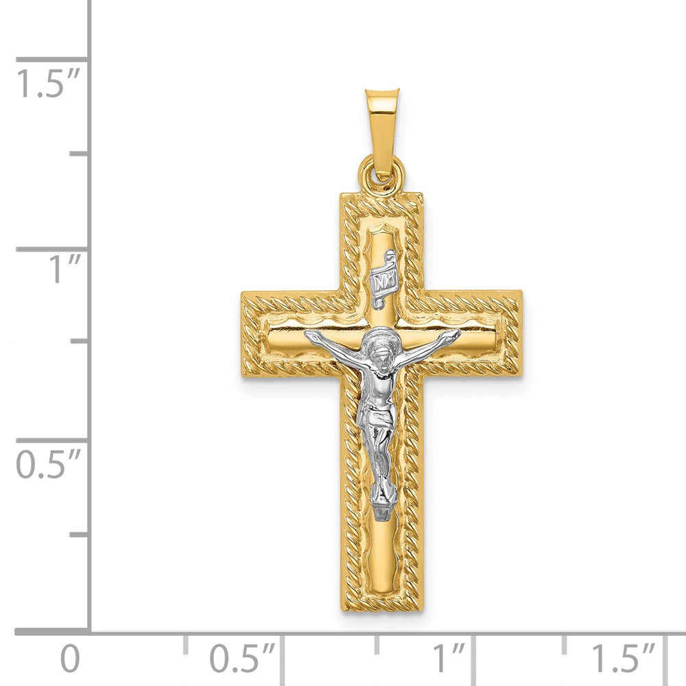 14K Bicolor 14K Bicolor Hohl Poliert Kordel Kante Lateinisch Kruzifix
