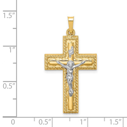 14K Bicolor 14K Bicolor Hohl Poliert Kordel Kante Lateinisch Kruzifix
