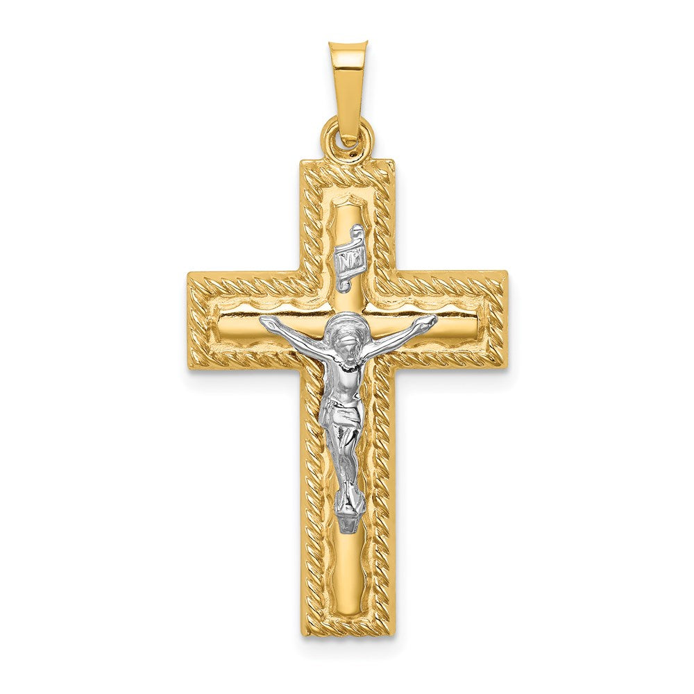 14K Bicolor 14K Bicolor Hohl Poliert Kordel Kante Lateinisch Kruzifix