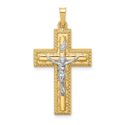14K Bicolor 14K Bicolor Hohl Poliert Kordel Kante Lateinisch Kruzifix