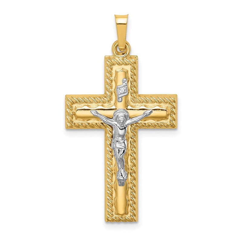 14K Bicolor 14K Bicolor Hohl Poliert Kordel Kante Lateinisch Kruzifix