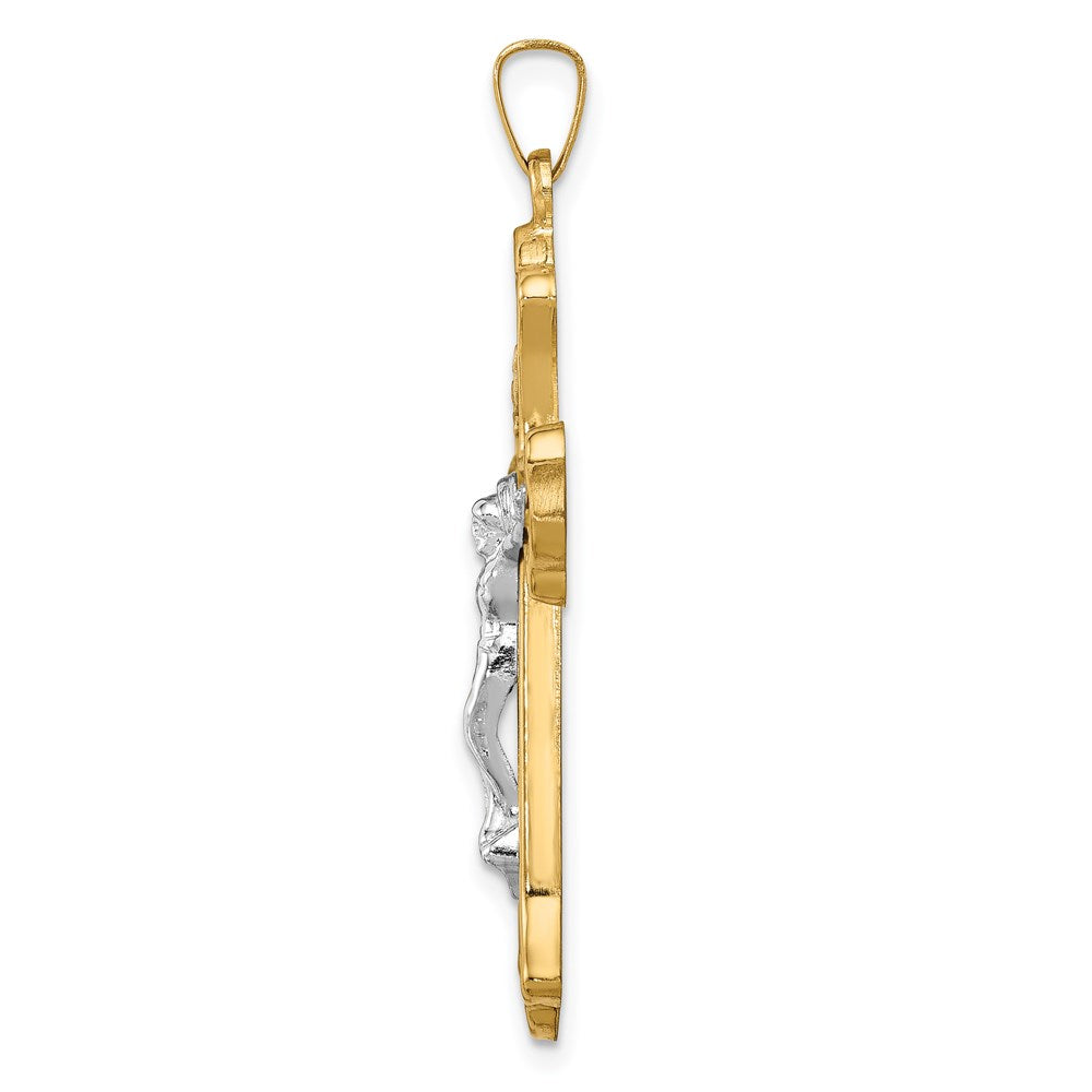 14K Bicolor 14K Bicolor Hohl Poliert Geflochten Fleur De Lis Kruzifix