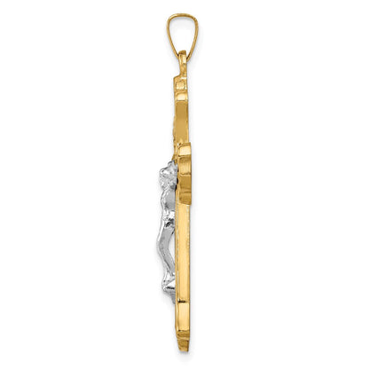 14K Bicolor 14K Bicolor Hohl Poliert Geflochten Fleur De Lis Kruzifix