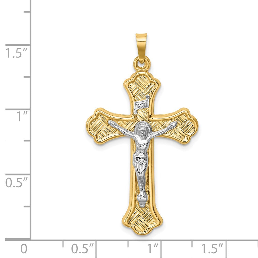 14K Bicolor 14K Bicolor Hohl Poliert Geflochten Fleur De Lis Kruzifix