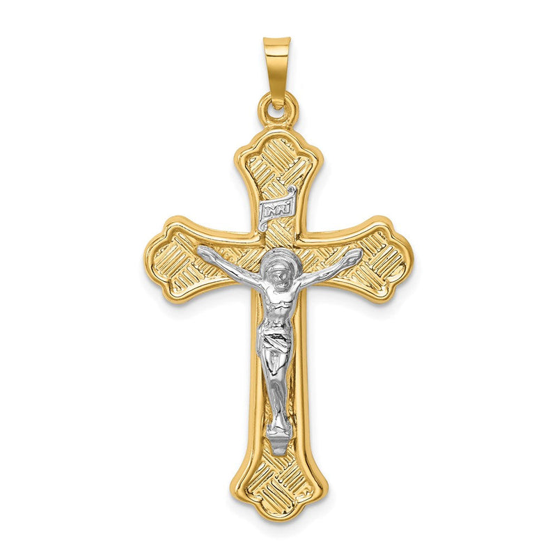 14K Bicolor 14K Bicolor Hohl Poliert Geflochten Fleur De Lis Kruzifix