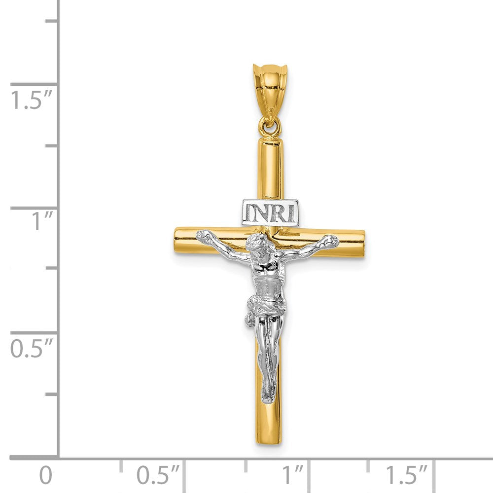 14K Bicolor-Gold Poliert INRI Kruzifix-Kreuzanhänger