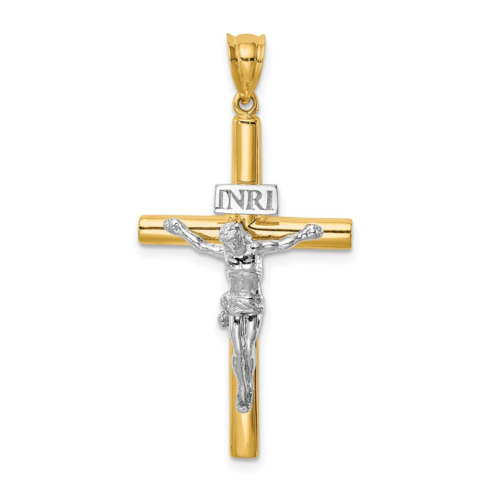 14K Bicolor-Gold Poliert INRI Kruzifix-Kreuzanhänger