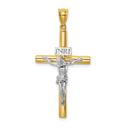 14K Bicolor-Gold Poliert INRI Kruzifix-Kreuzanhänger