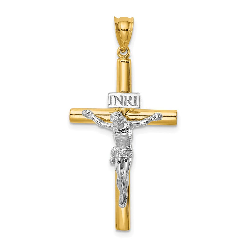14K Bicolor-Gold Poliert INRI Kruzifix-Kreuzanhänger