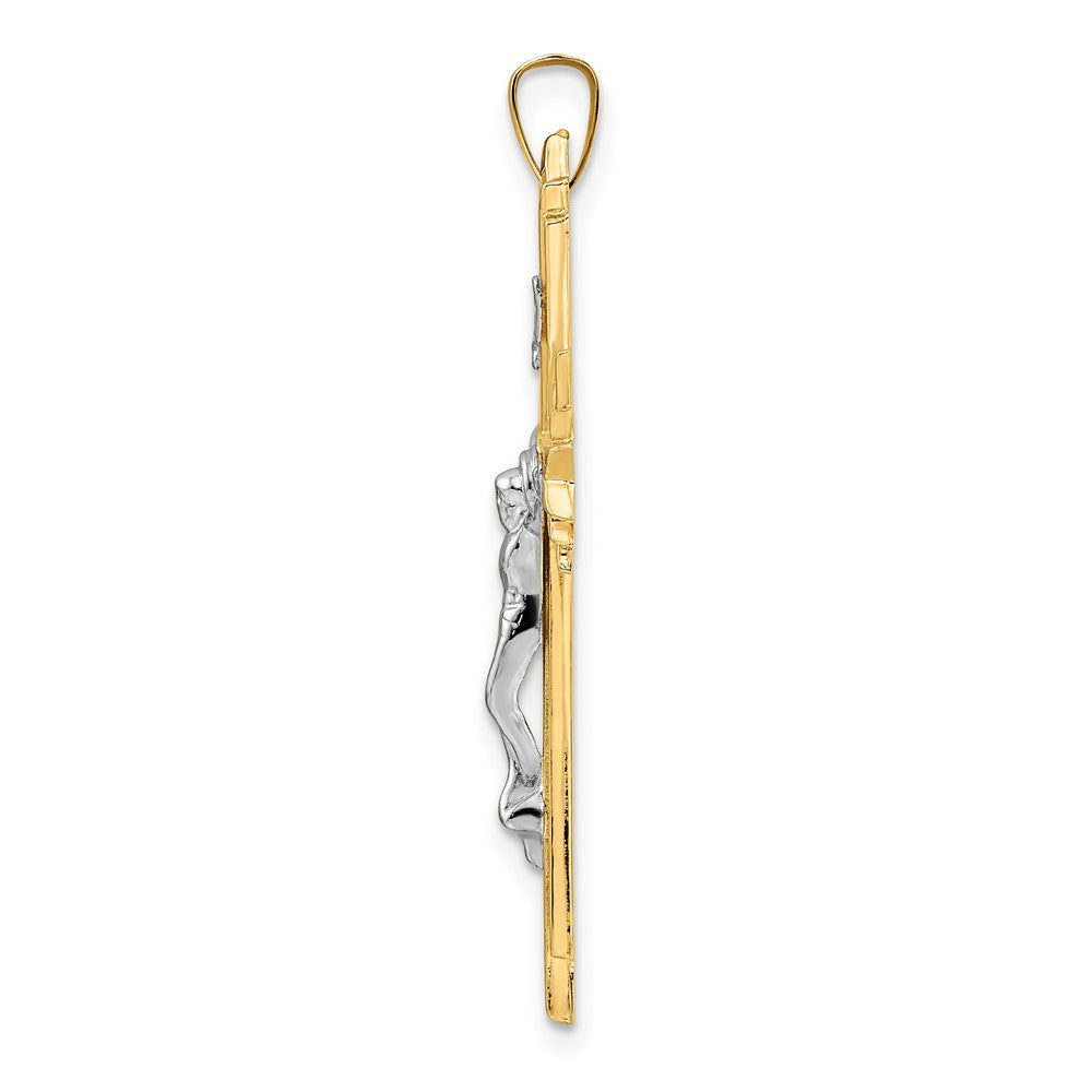14K Bicolor-Gold Polierter Massiver Fancy-INRI-Kruzifix-Anhänger