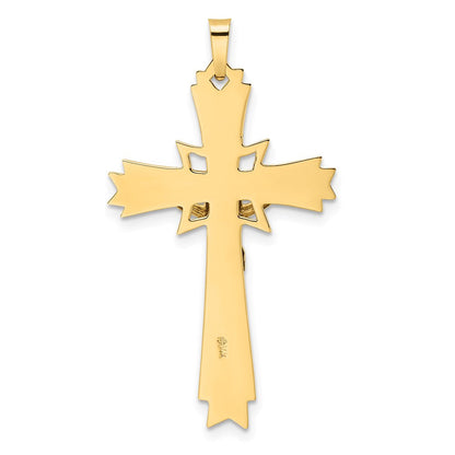 14K Bicolor-Gold Polierter Massiver Fancy-INRI-Kruzifix-Anhänger