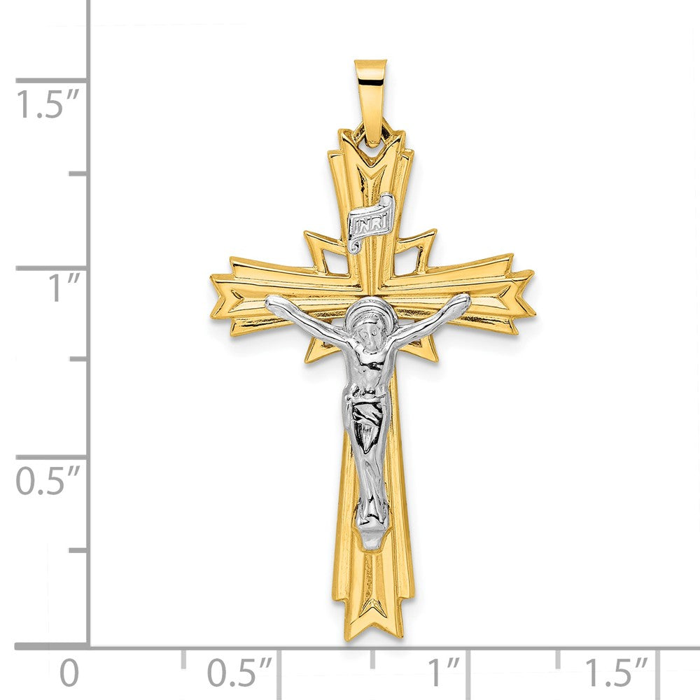 14K Bicolor-Gold Polierter Massiver Fancy-INRI-Kruzifix-Anhänger