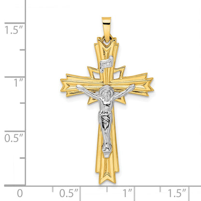 14K Bicolor-Gold Polierter Massiver Fancy-INRI-Kruzifix-Anhänger