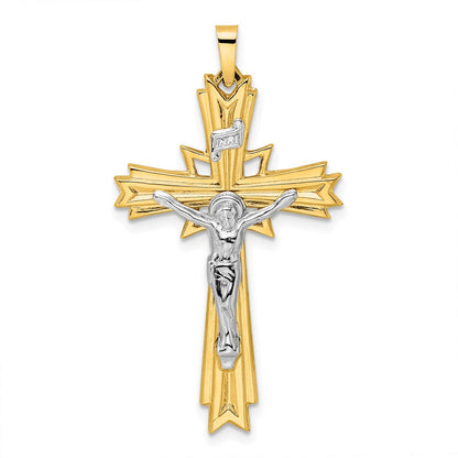 14K Bicolor-Gold Polierter Massiver Fancy-INRI-Kruzifix-Anhänger