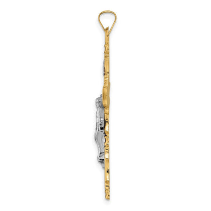 14K Bicolor Gold Solides INRI-Kruzifix-Anhänger