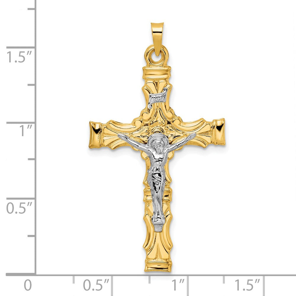14K Bicolor Gold Solides INRI-Kruzifix-Anhänger