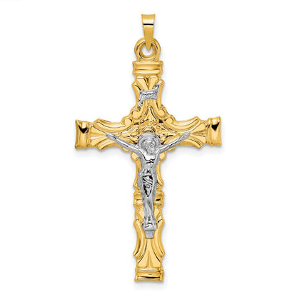 14K Bicolor Gold Solides INRI-Kruzifix-Anhänger