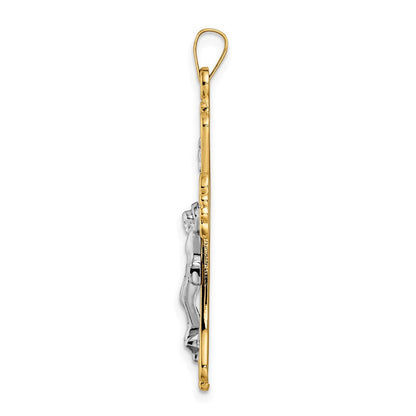 14K Bicolor-Gold Poliertes Massives INRI-Kruzifix-Kreuzanhänger