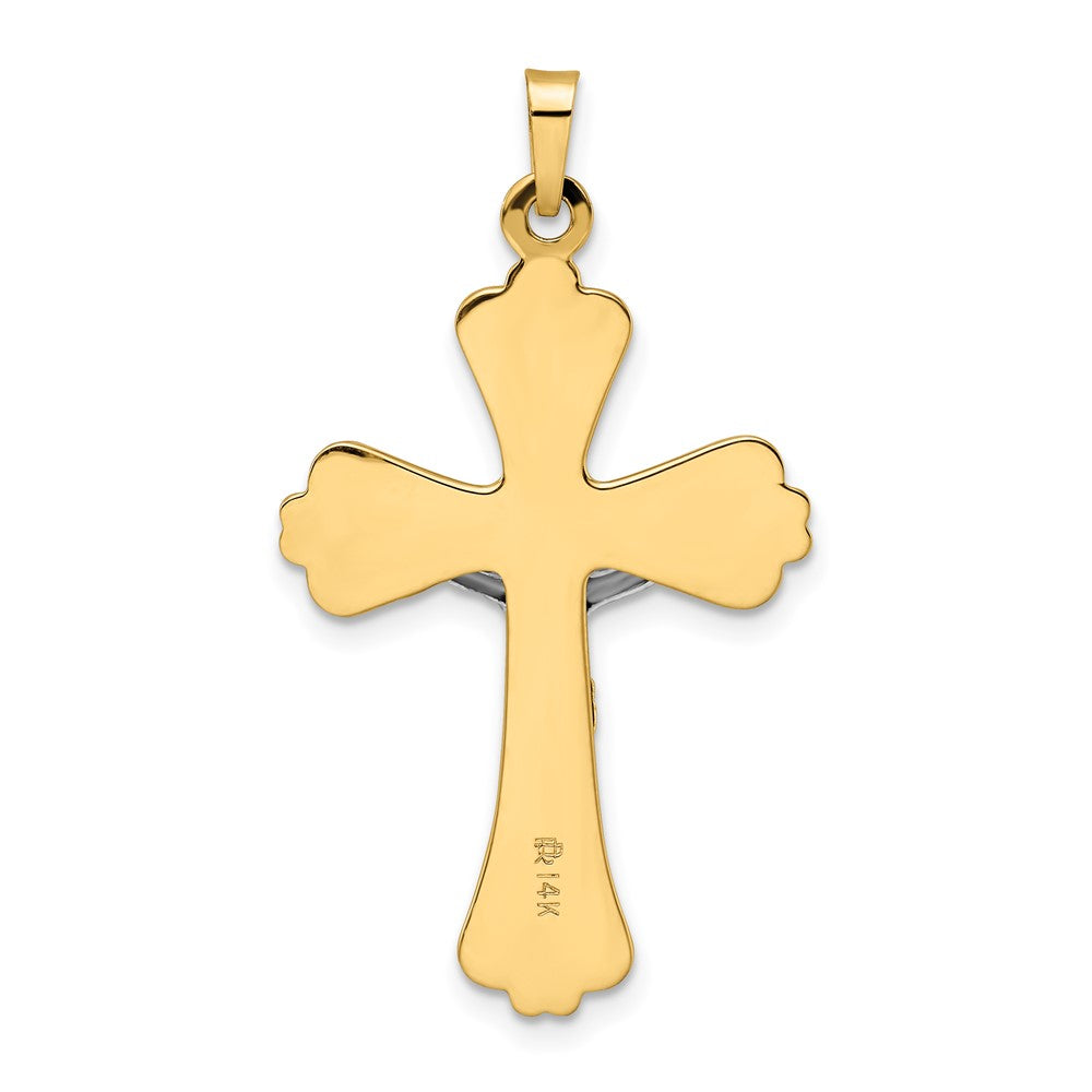 14K Bicolor-Gold Poliertes Massives INRI-Kruzifix-Kreuzanhänger
