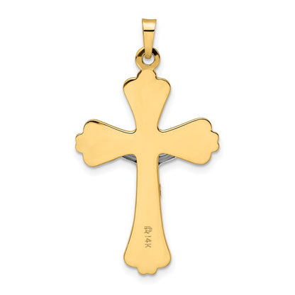 14K Bicolor-Gold Poliertes Massives INRI-Kruzifix-Kreuzanhänger