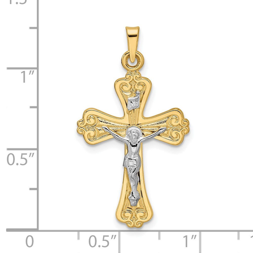 14K Bicolor Gold Polierter Massiver INRI Kruzifix-Anhänger