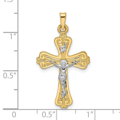 14K Bicolor Gold Polierter Massiver INRI Kruzifix-Anhänger
