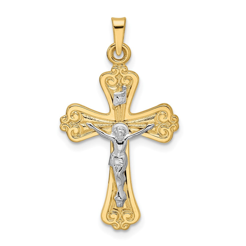 14K Bicolor Gold Polierter Massiver INRI Kruzifix-Anhänger