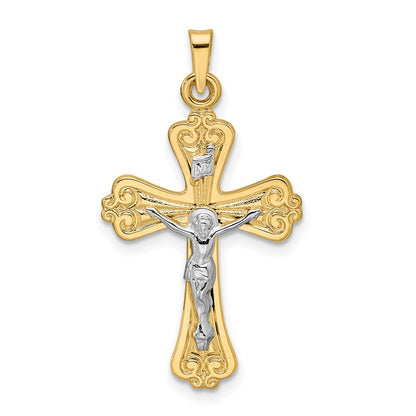 14K Bicolor Gold Polierter Massiver INRI Kruzifix-Anhänger