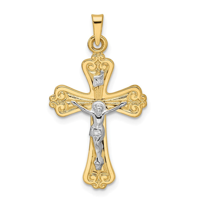 14K Bicolor Gold Polierter Massiver INRI Kruzifix-Anhänger