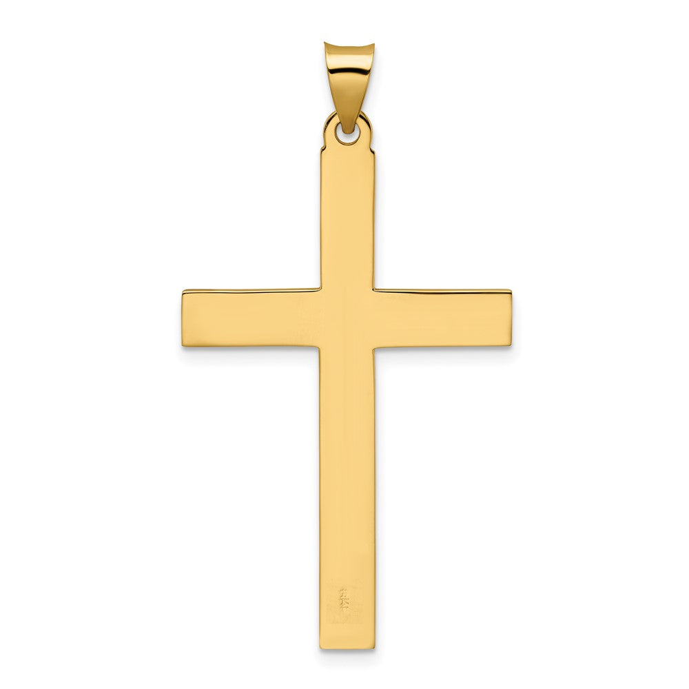 14K Gelbgold Polierter Kreuzanhänger mit Liniendesign, massiv