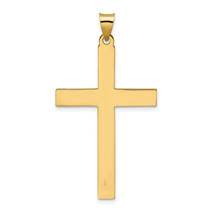 14K Gelbgold Polierter Kreuzanhänger mit Liniendesign, massiv