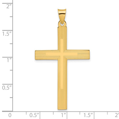 14K Gelbgold Polierter Kreuzanhänger mit Liniendesign, massiv