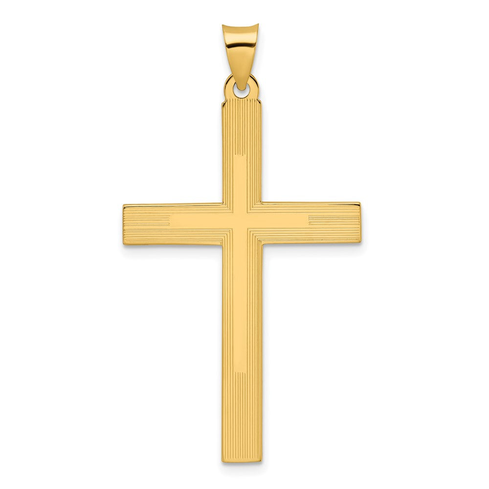 14K Gelbgold Polierter Kreuzanhänger mit Liniendesign, massiv