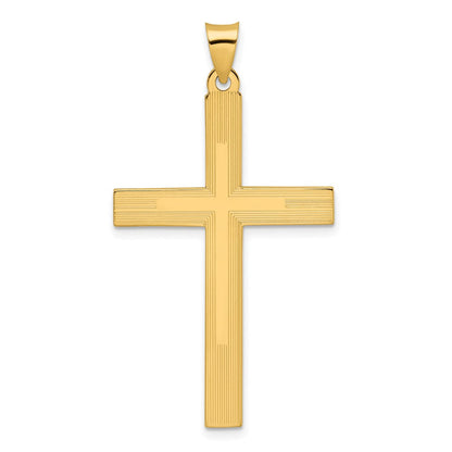 14K Gelbgold Polierter Kreuzanhänger mit Liniendesign, massiv