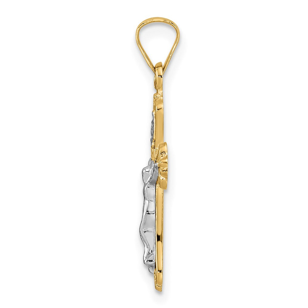 14K Bicolor Gold polierter massiver INRI-Kruzifix-Anhänger