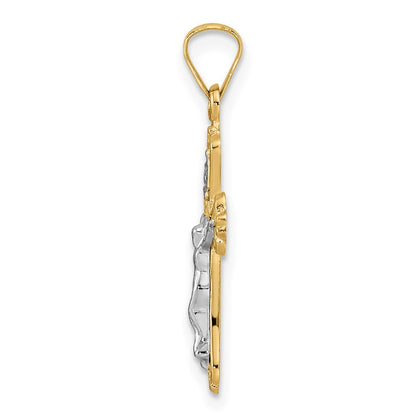 14K Bicolor Gold polierter massiver INRI-Kruzifix-Anhänger