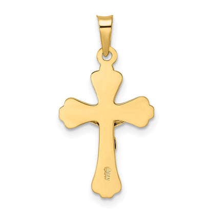 14K Bicolor Gold polierter massiver INRI-Kruzifix-Anhänger