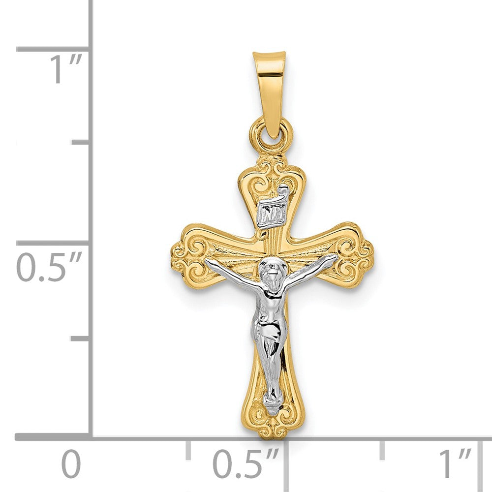 14K Bicolor Gold polierter massiver INRI-Kruzifix-Anhänger