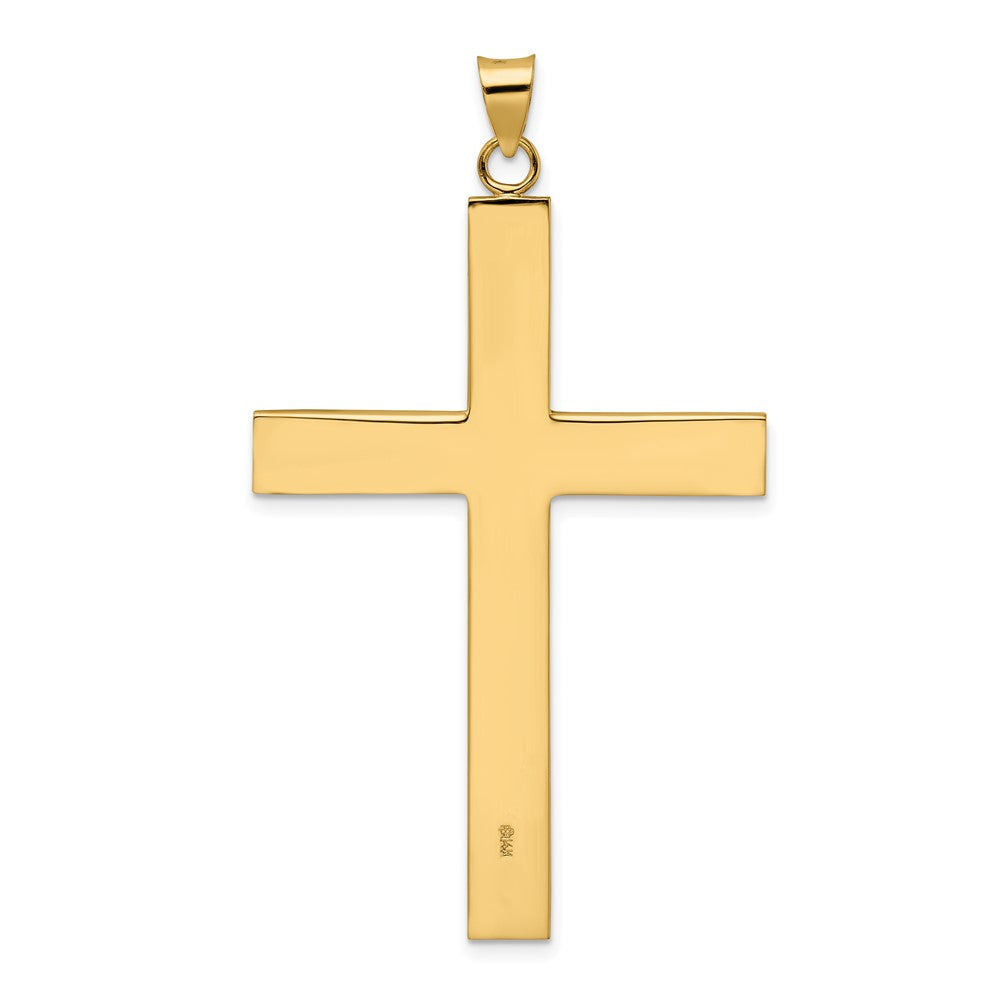 14K Gelbgold Polierter Kreuzanhänger mit Liniendesign, massiv