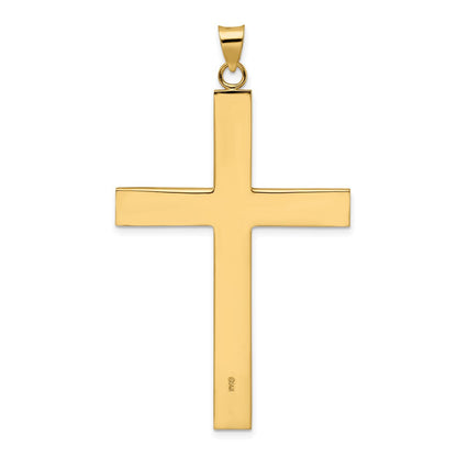 14K Gelbgold Polierter Kreuzanhänger mit Liniendesign, massiv