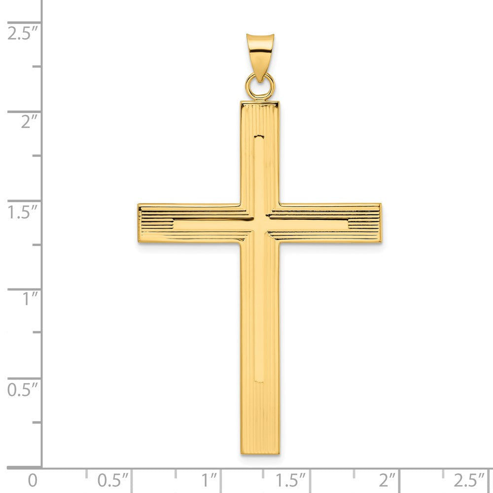 14K Gelbgold Polierter Kreuzanhänger mit Liniendesign, massiv